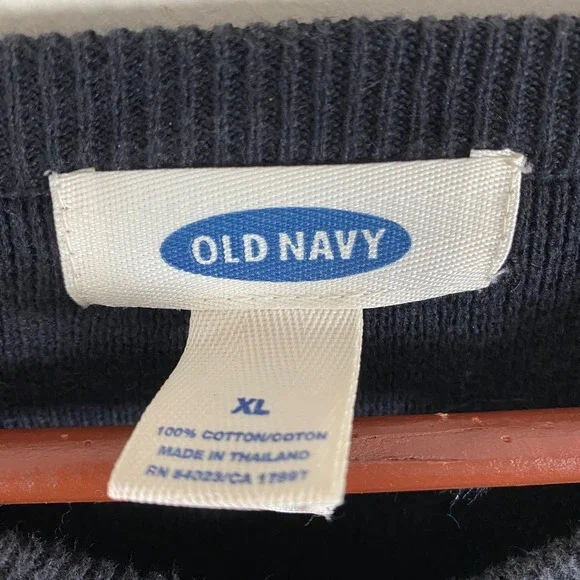 Old Navy Knit V-Neck Black Sweater White Gray Stripes Men's XL Cotton Grunge - Picture 6 of 6